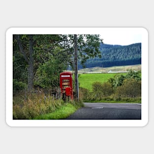 Red Phone Box Library by a remote Scottish road Sticker